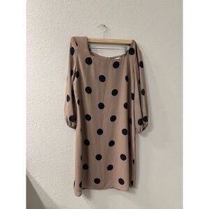 Amanda‎ Uprichard Polka Dot Walsh Dress Medium Tan Black Sheer Puff Long Sleeves